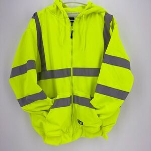 Berne HV Hi Visibility‎ Yellow Tall XL Zipper Hoodie ANSI Class 3 Reflective